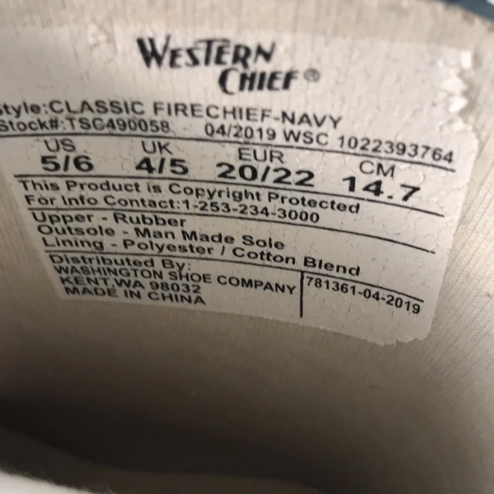 Western Chief Classic “Firecheif Navy and Green Pull On Rubber Rain Boots